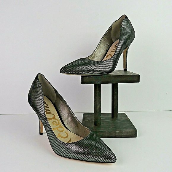 Sam Edelman ZOLA Women's Leather Metallic Pointed Toe Pump Heels Sz 8.5 LOOK! - Picture 2 of 7